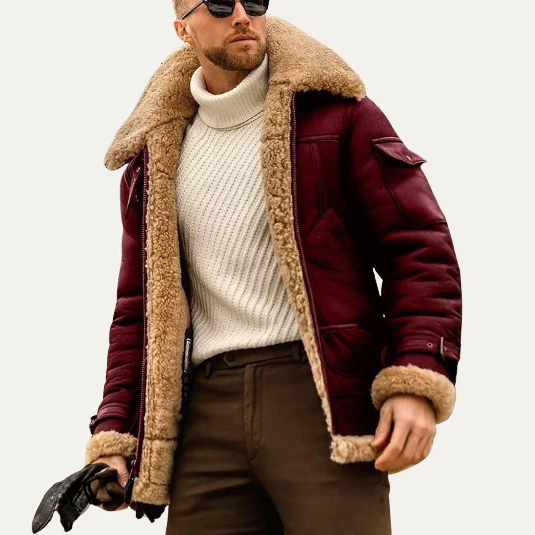 VogeLuxe | Men’s Stylish Heavy Shearling Aviator Jacket