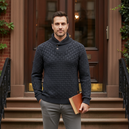 VogeLuxe | Men’s Textured Basketweave Shawl Collar Knit Sweater