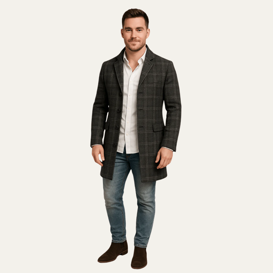 VogeLuxe | Men’s Tailored Plaid Topcoat