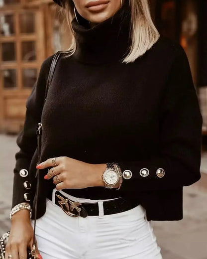 Warm Women's Cable Knit Sweater with Buttons