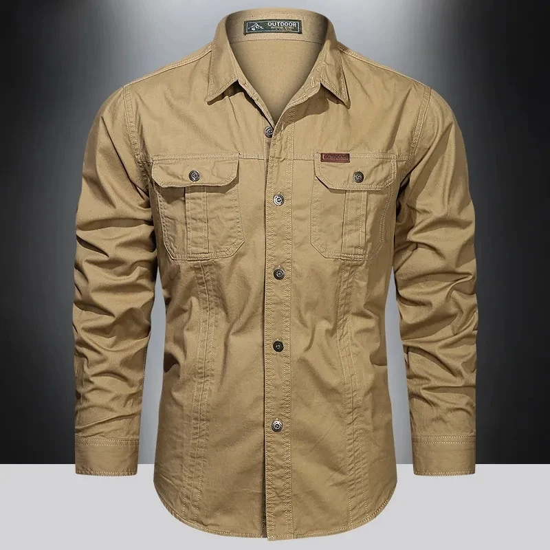 Practical Long Sleeve Work Shirt with Pocket Storage - VogeLuxe