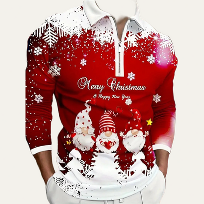 VogeLuxe | Men’s Festive Gnome Quarter-Zip Christmas Polo