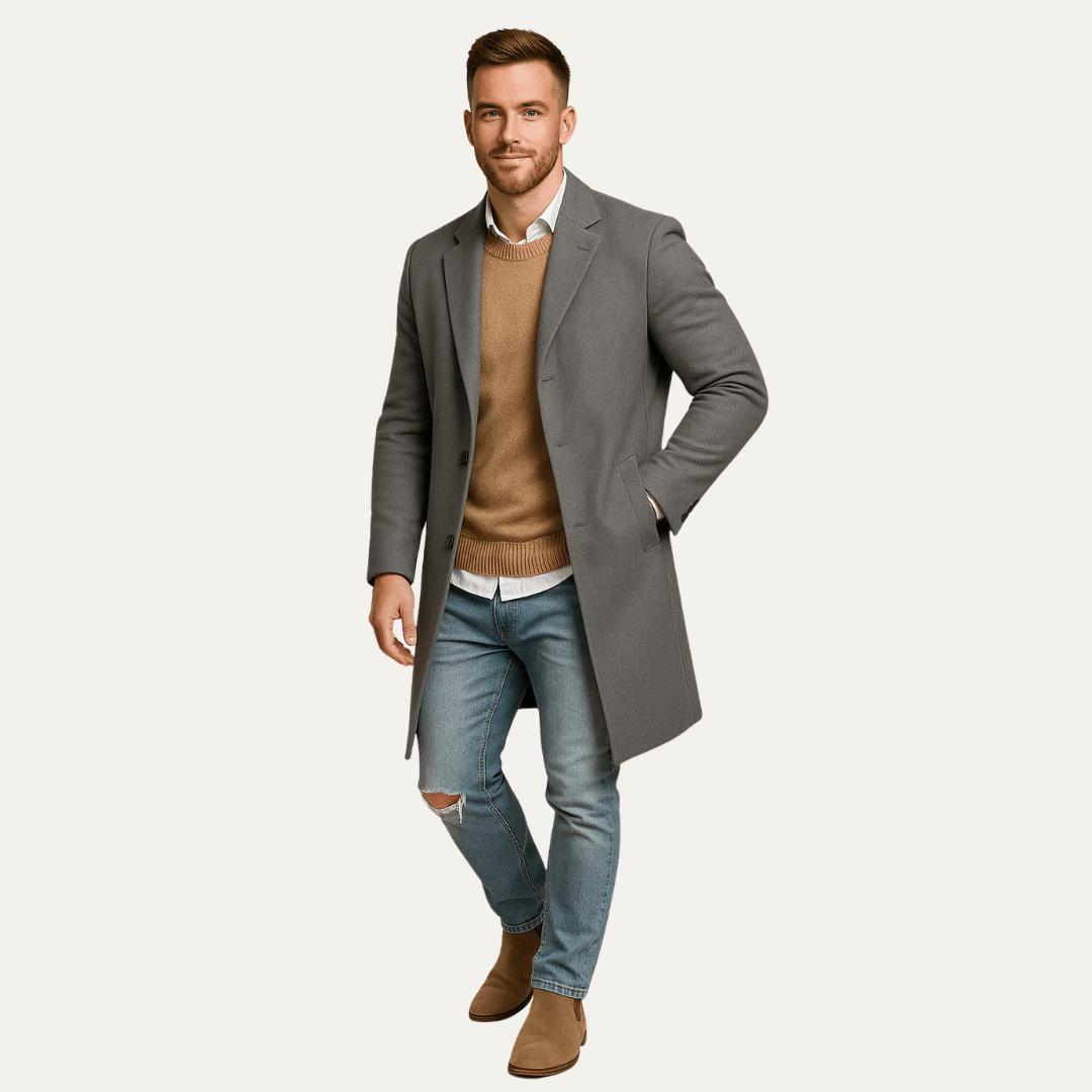 VogeLuxe | Men’s Tailored Mid-Thigh Topcoat