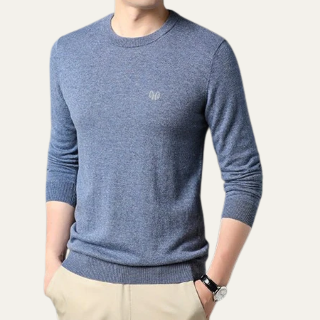 VogeLuxe | Men’s Minimalist Embroidered Crew Neck Knit Sweater