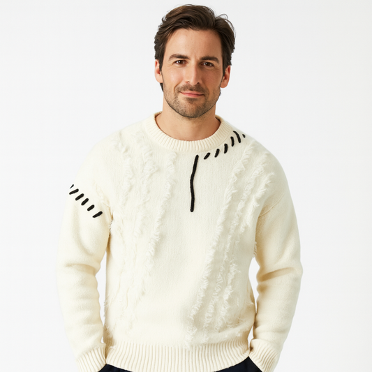 VogeLuxe | Men’s Distressed Fringe Knit Sweater