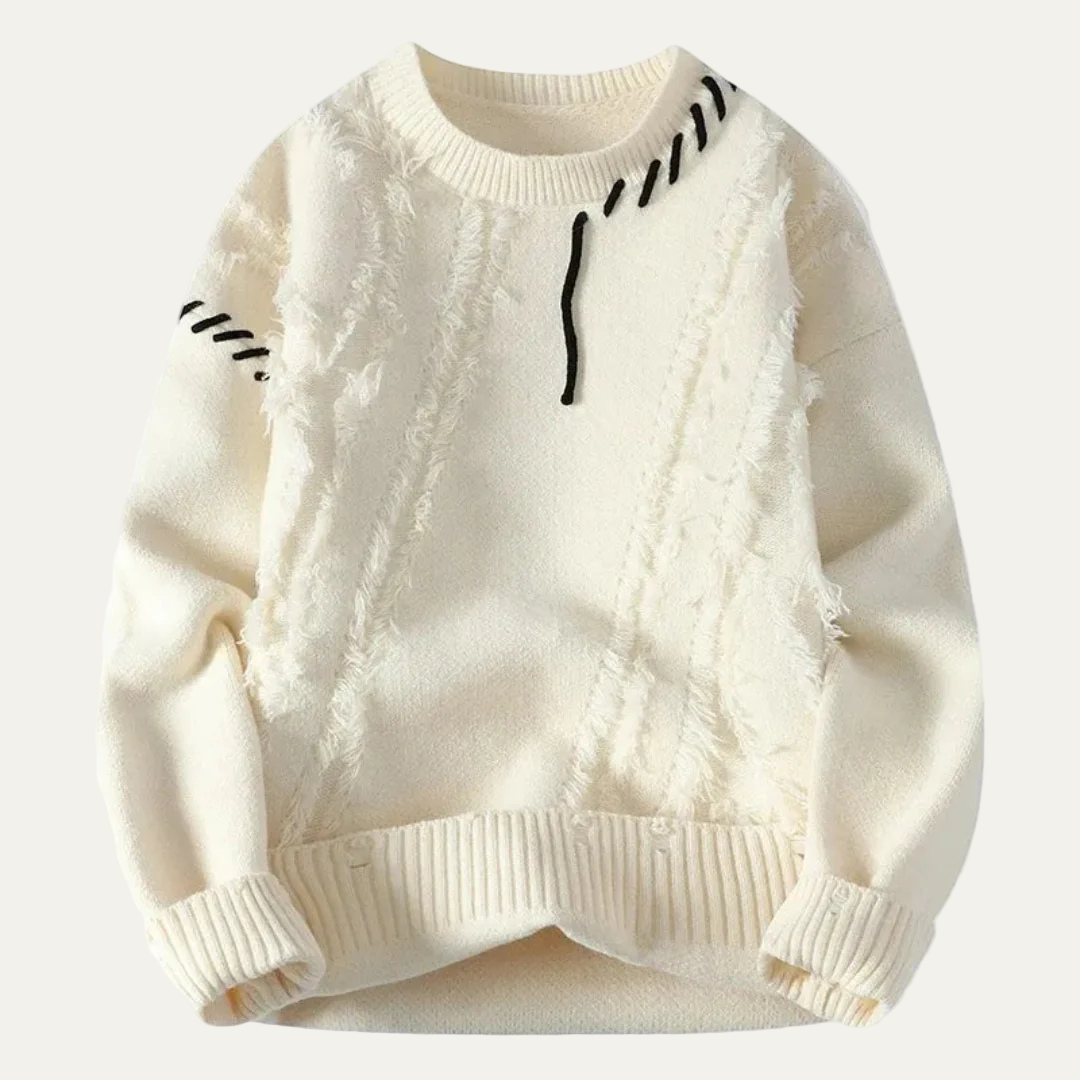 VogeLuxe | Men’s Distressed Fringe Knit Sweater