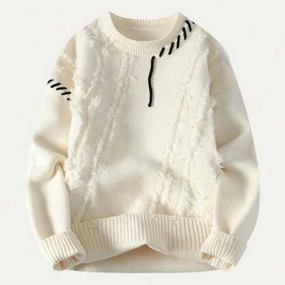 VogeLuxe | Men’s Distressed Fringe Knit Sweater