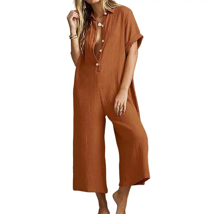 Summer Women's Button Front Romper - BritishElegance