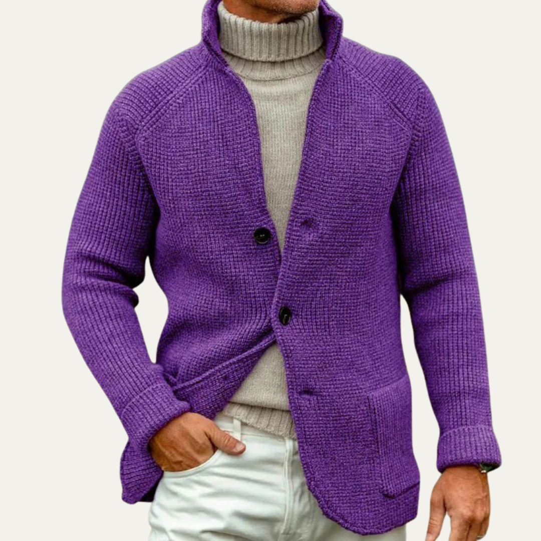 VogeLuxe | Men’s Rib Knit Cardigan Blazer with Stand Collar