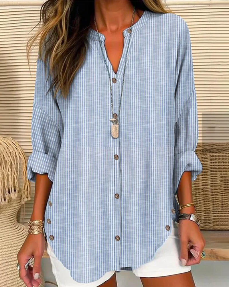 Relaxed Fit Casual Long Sleeve Women's Button Blouse - VogeLuxe