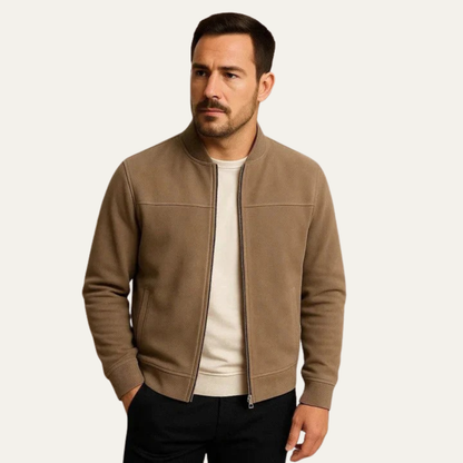 VogeLuxe | Men’s Suede Texture Classic Zip Bomber Jacket