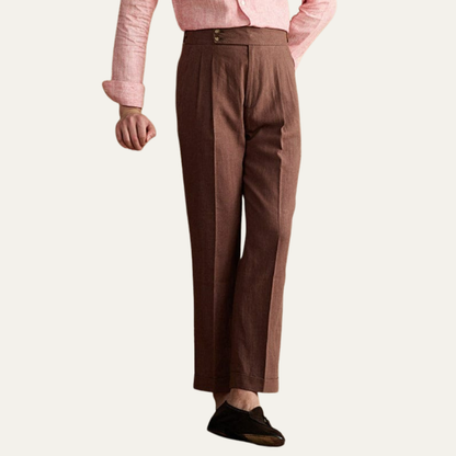 VogeLuxe | Men’s High-Waisted Trousers with Pleats and Cuffed Hem