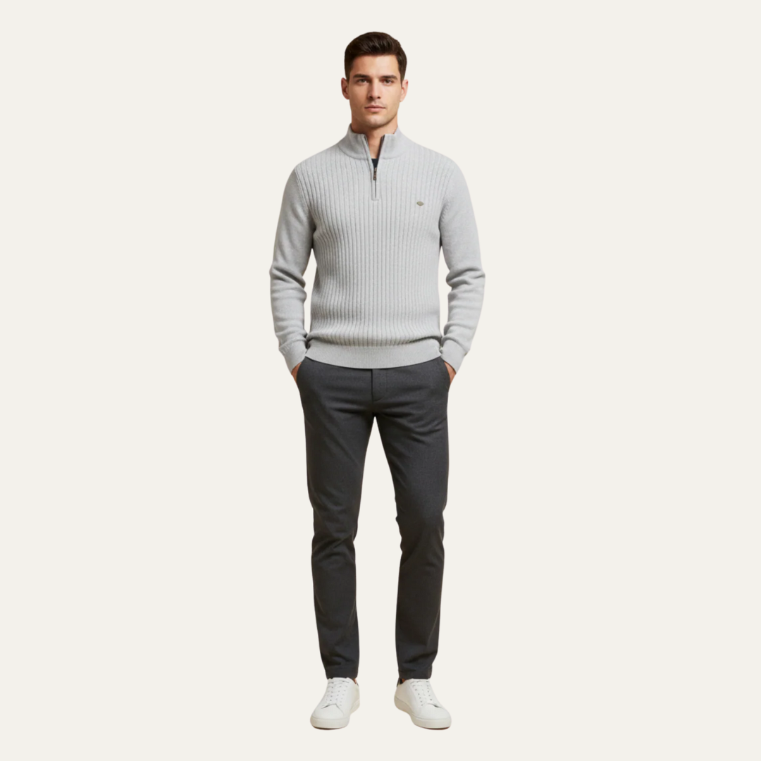 VogeLuxe | Men’s Heavy Ribbed Quarter Zip Mock Neck Sweater