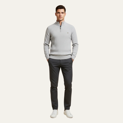 VogeLuxe | Men’s Heavy Ribbed Quarter Zip Mock Neck Sweater