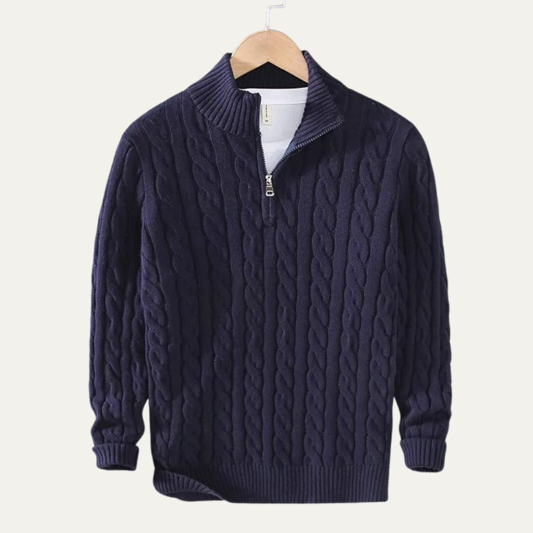 VogeLuxe | Men’s Cable Knitted Quarter Zip Sweater