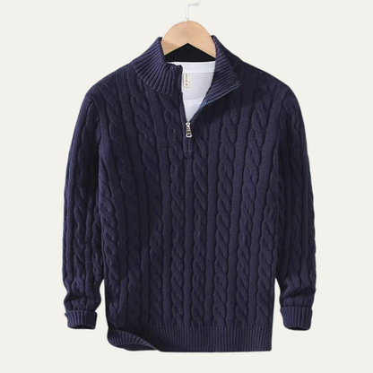 VogeLuxe | Men’s Cable Knitted Quarter Zip Sweater