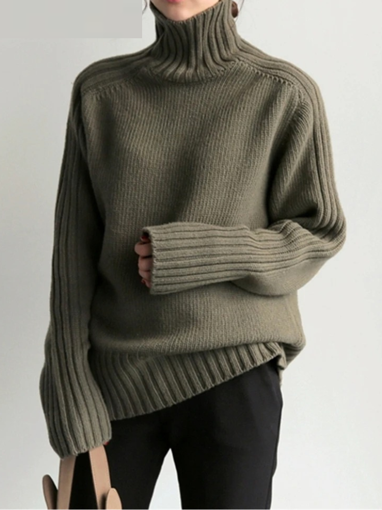 Cozy Women's Oversized Cable Knit Turtleneck Sweater
