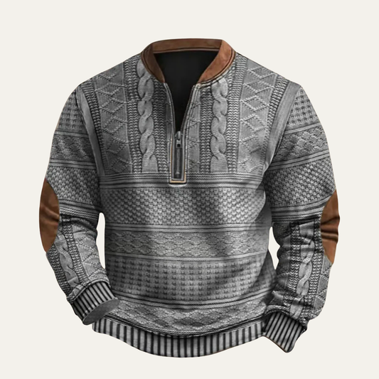 VogeLuxe | Men’s Textured Quarter Zip Mixed Knit Sweater