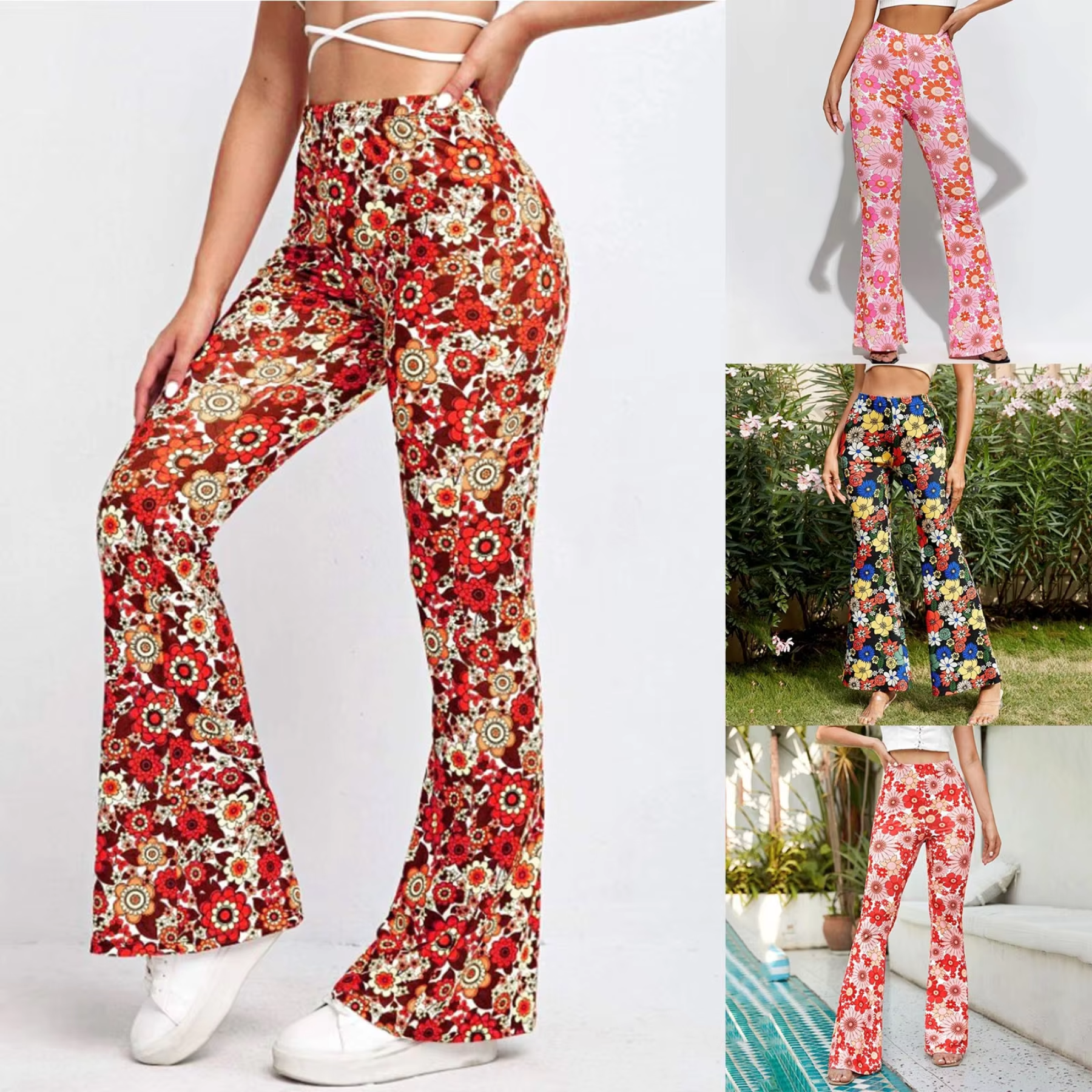 Vintage Style High Waisted Wide Leg Floral Pants - BritishElegance
