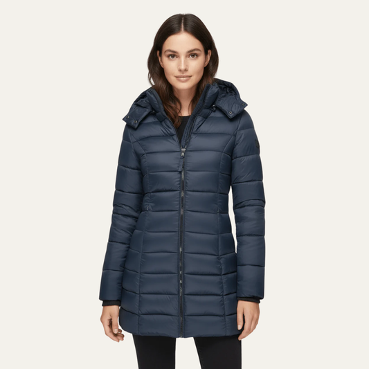 VogeLuxe | Women’s Fitted Mid-Length Hooded Puffer Coat