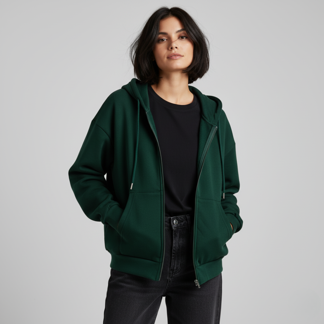 Women's Green Hooded Sweatshirt Soft Cozy Winter Wear - VogeLuxe