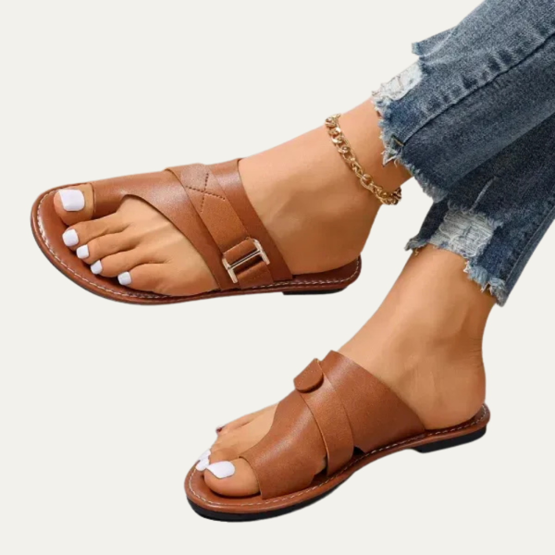 VogeLuxe | Women’s Minimalist Toe Loop Sandals with Asymmetrical Strap