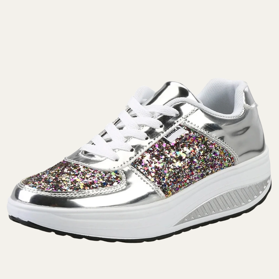 VogeLuxe | Women’s Reflective Glitter Panel Platform Fashion Sneaker