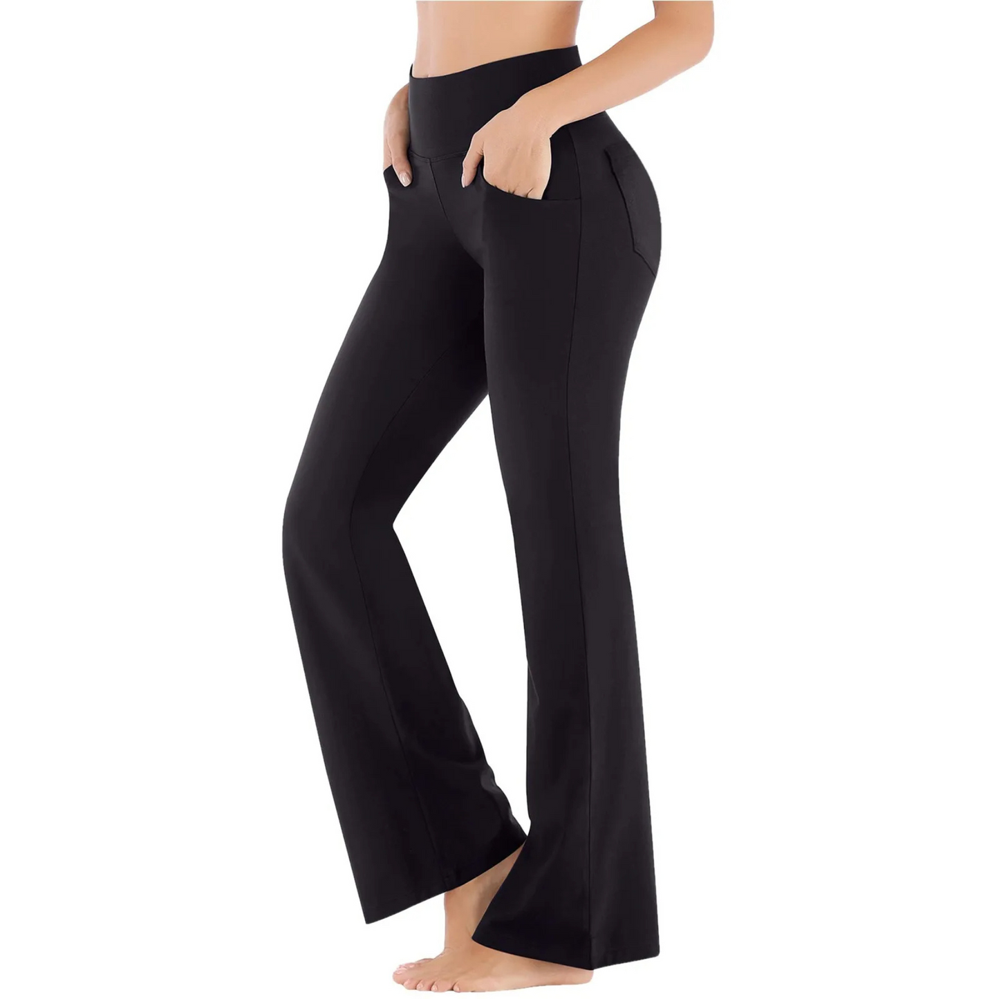 Fit Women's High Waisted Flare Pants with Pockets - VogeLuxe