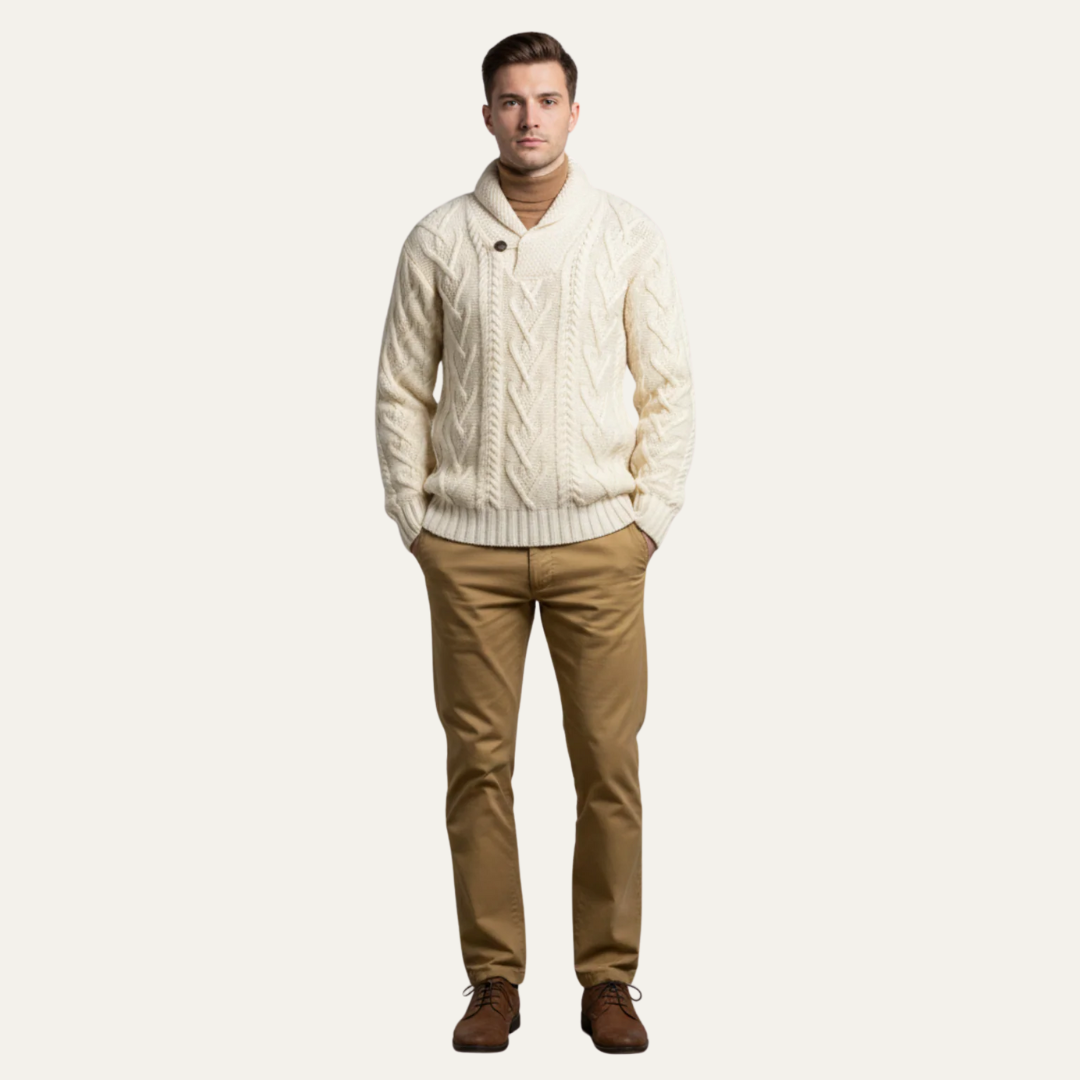 VogeLuxe | Men’s Shawl Collar Double Breasted Cable Knit Sweater