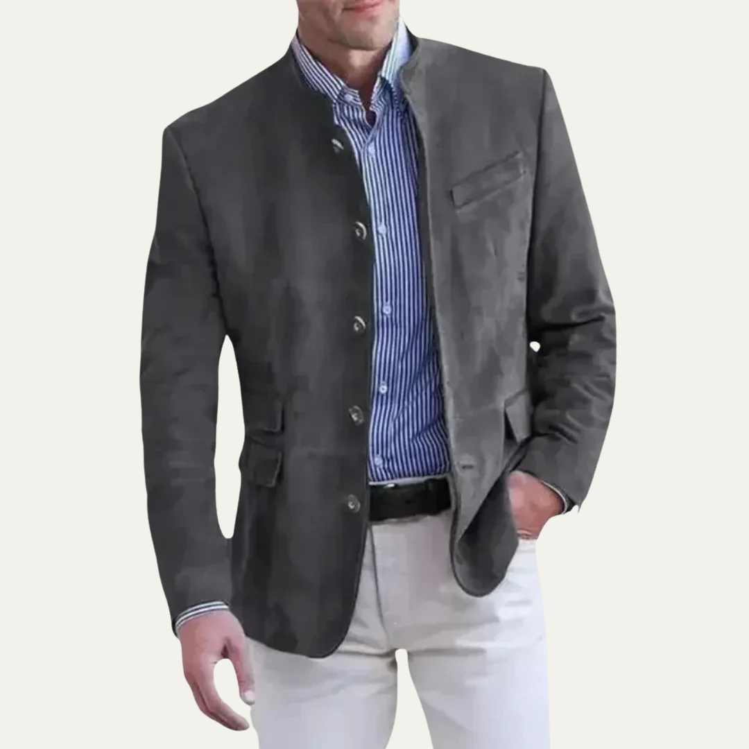 VogeLuxe | Men’s Suede Look Stand Collar Blazer
