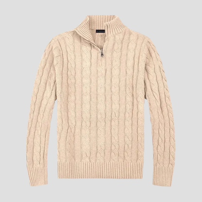 VogeLuxe | Men’s Timeless Quarter Zip Cable Knit Sweater