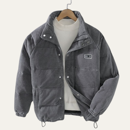 VogeLuxe | Men’s Warm Corduroy Puffer Jacket with Stand Collar