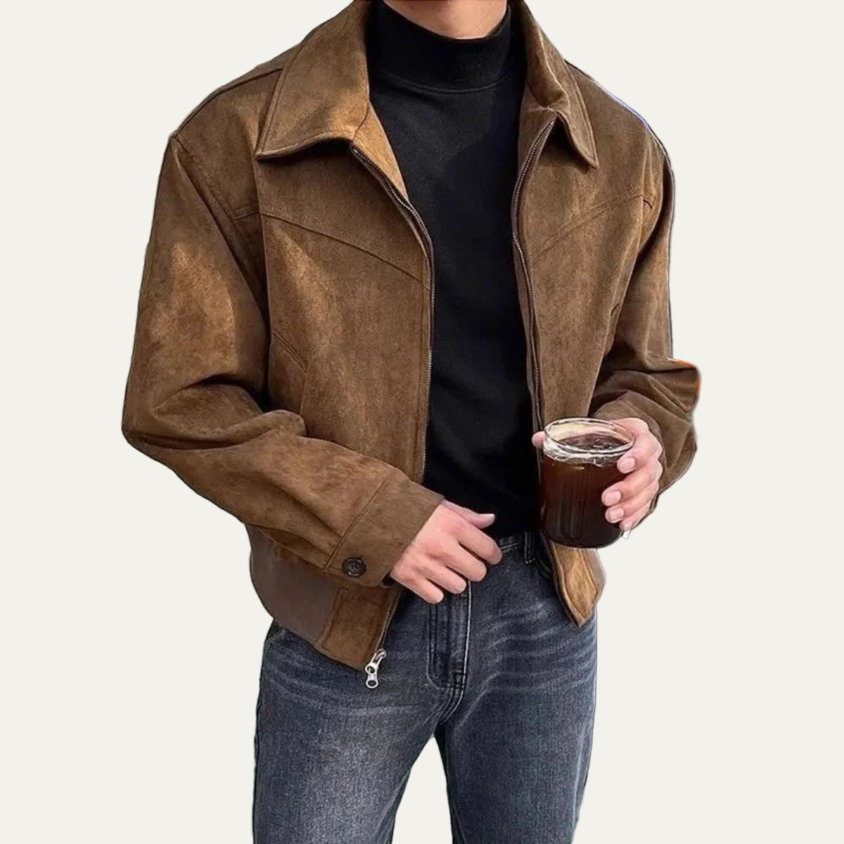 VogeLuxe | Men’s Suede Look Full Zip Trucker Shirt Jacket