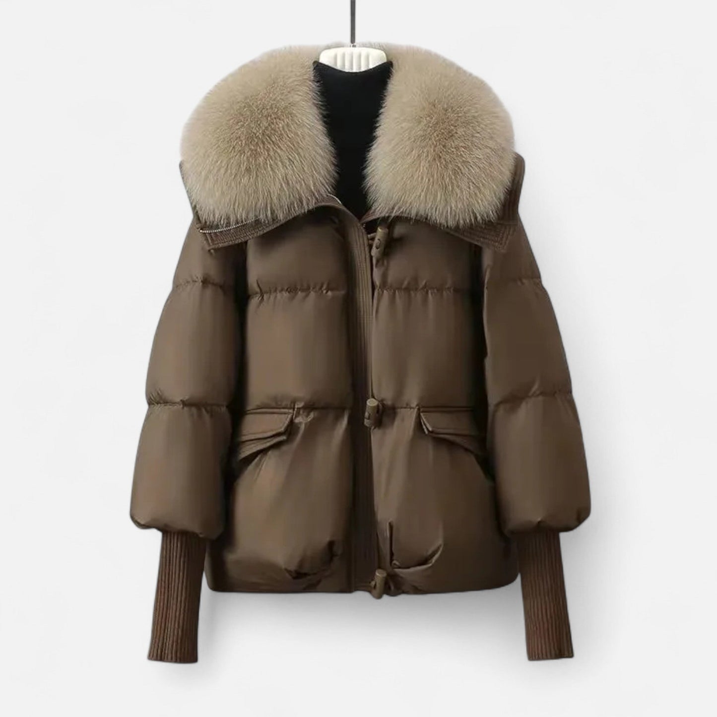Warm Down Parka Jacket with Faux Fur Hood - VogeLuxe