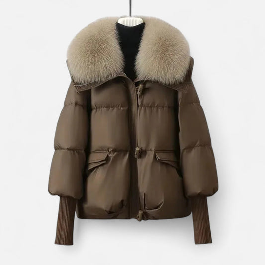 Warm Down Parka Jacket with Faux Fur Hood - VogeLuxe