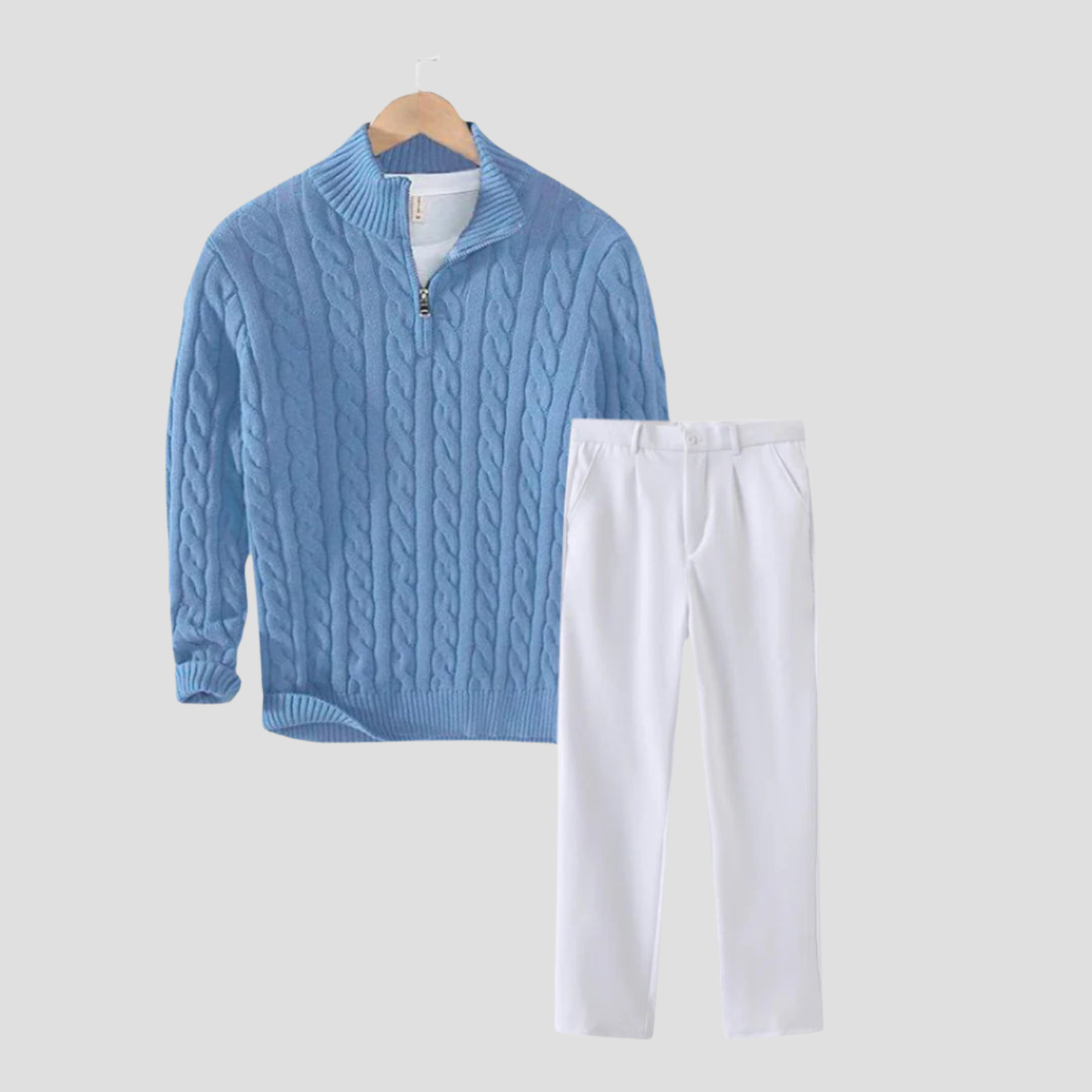 VogeLuxe | Men’s Quarter Zip Knit Sweater and Tailored Trouser Set