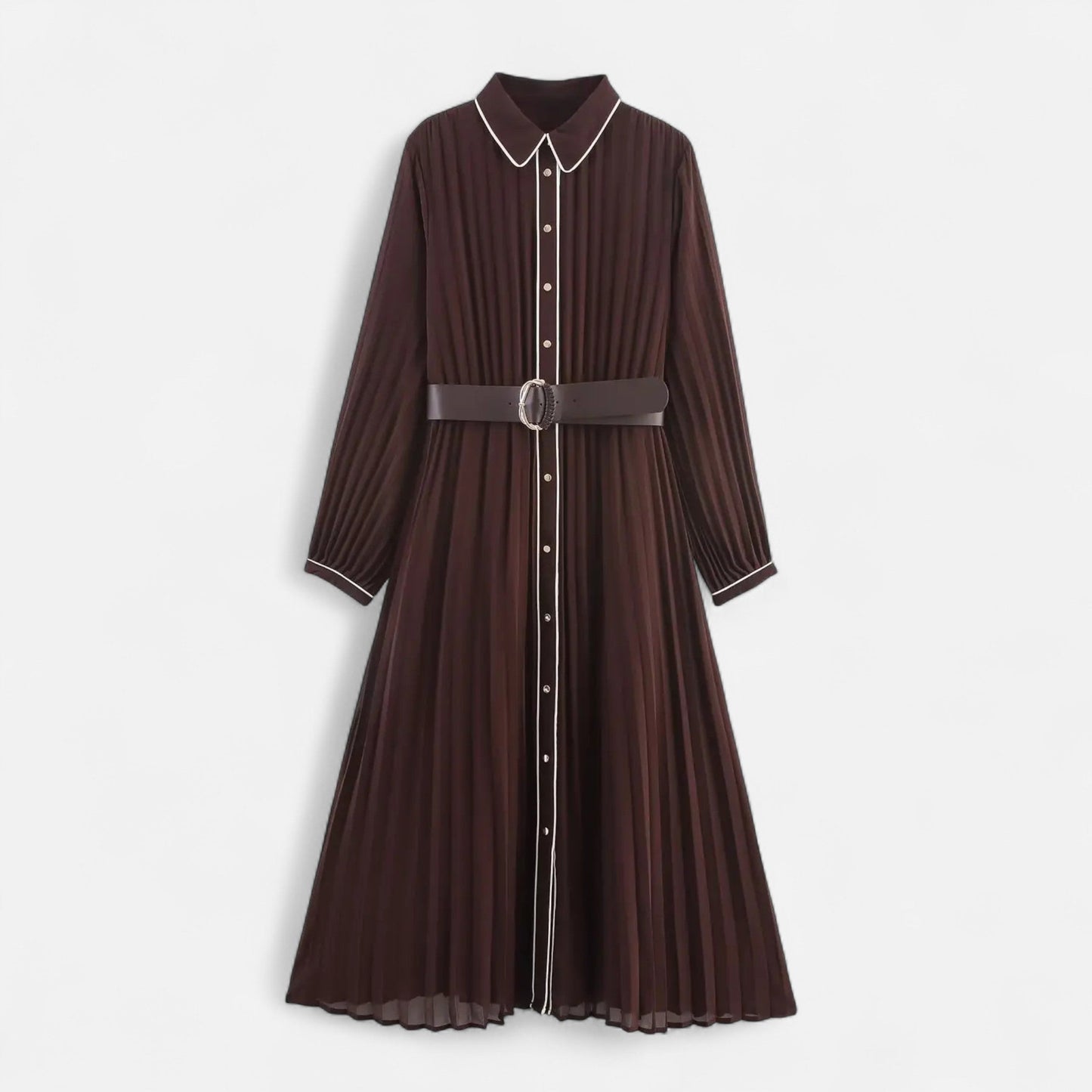 Elegant Women's Chiffon Midi Dress with Classic Collar - VogeLuxe