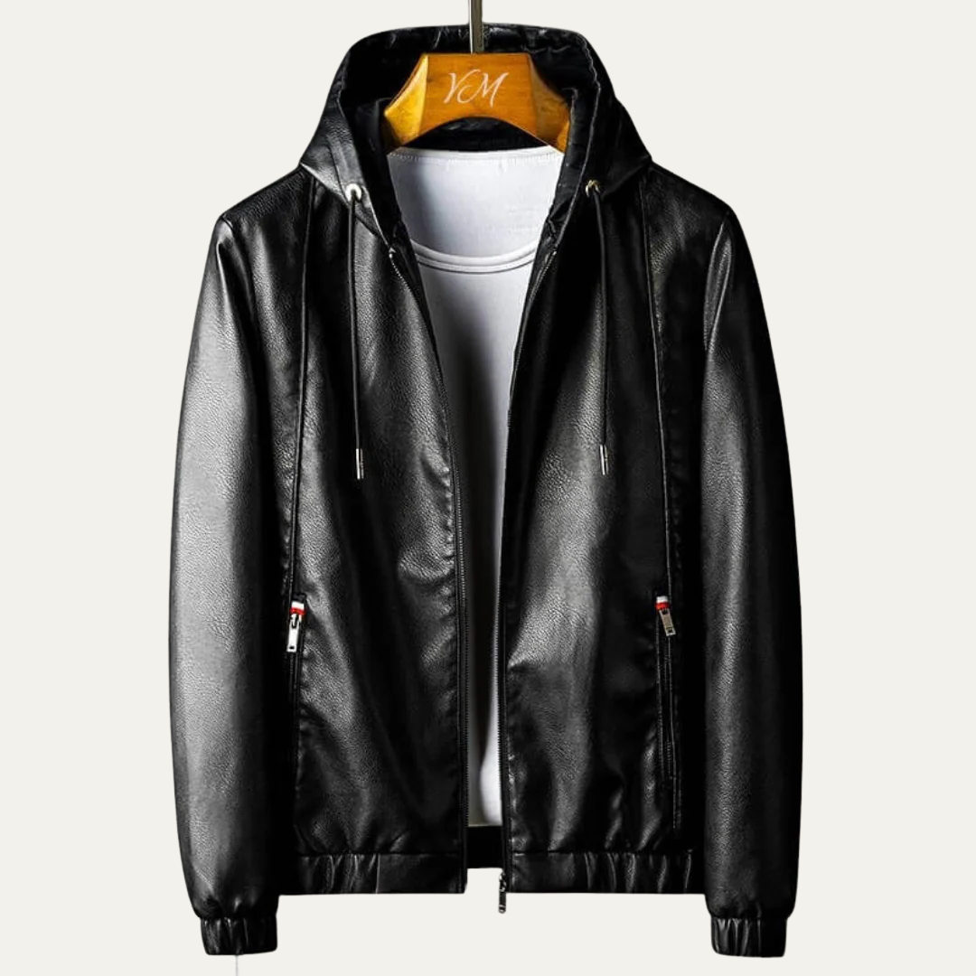 VogeLuxe | Men’s Pebbled Faux Leather Hooded Jacket