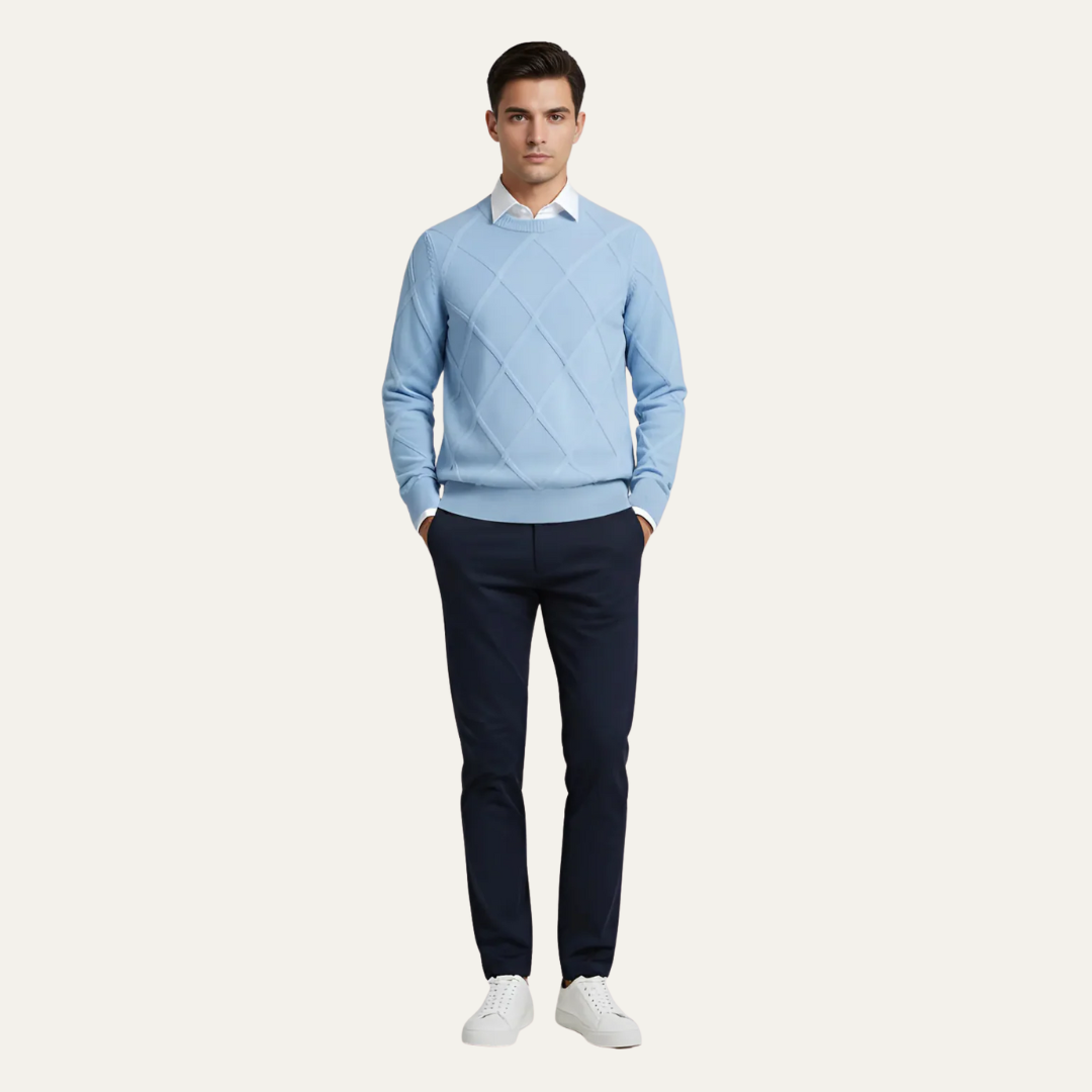 VogeLuxe | Men’s Diamond Knit Round Neck Sweater