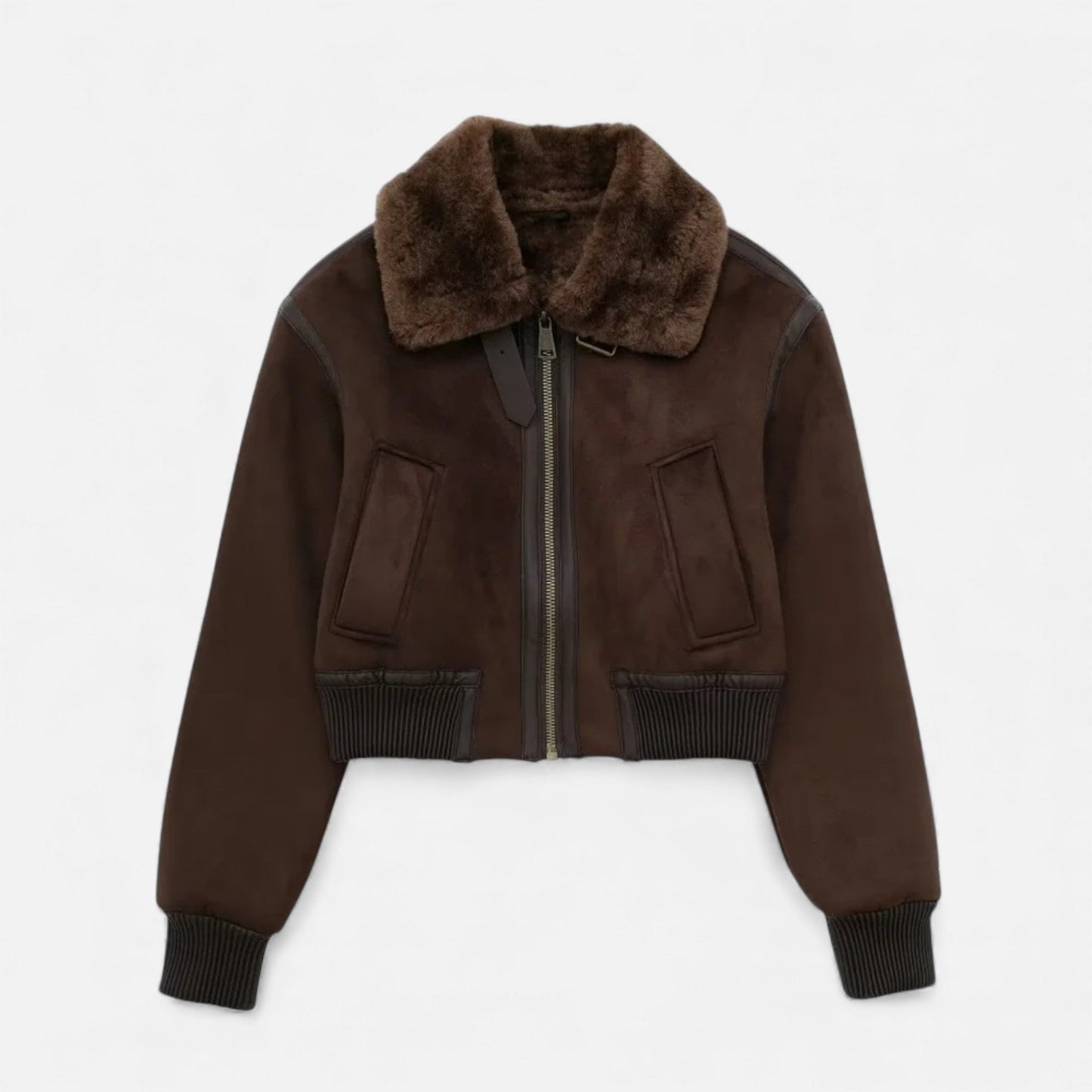 Warm Faux Fur Trimmed Brown Leather Jacket - VogeLuxe