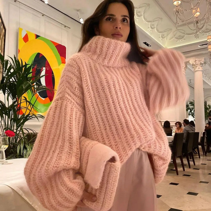Warm Cozy Women's Cable Knit Turtleneck Sweater - VogeLuxe