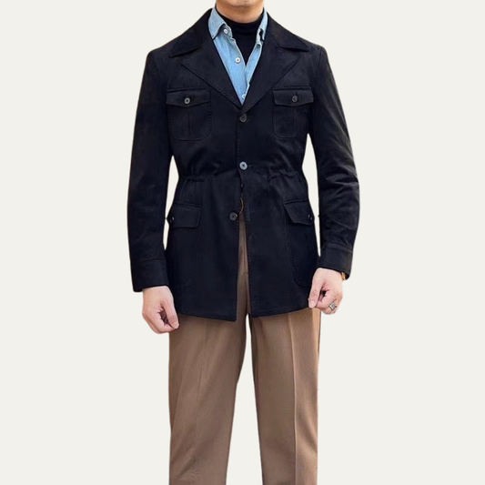 VogeLuxe | Men’s Suede Field Jacket with Four Flap Pockets