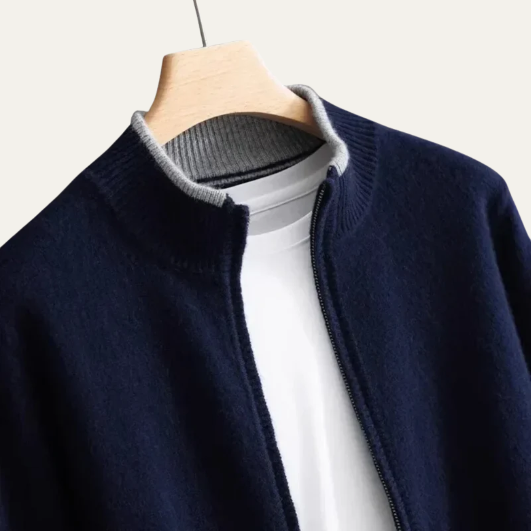 VogeLuxe | Men’s Slim Fit Full Zip Ribbed Cardigan Sweater