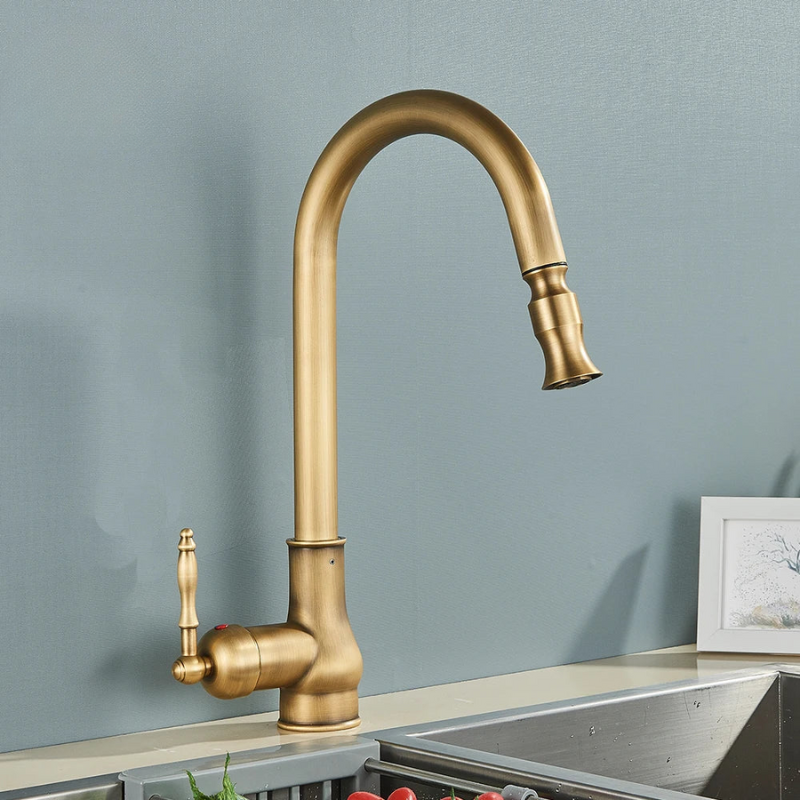 Vintage Brass 360 Kitchen Faucet With Dark Finish - VogeLuxe