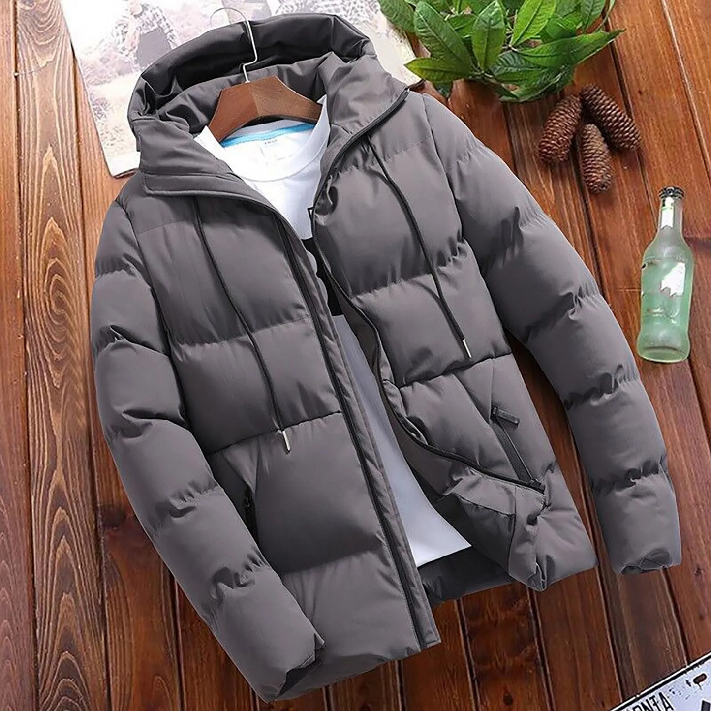 Insulated Waterproof Men's Puffer Coat with Zip - VogeLuxe