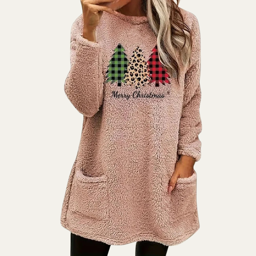 VogeLuxe | Women’s Fuzzy Christmas Tree Sherpa Lounge Top