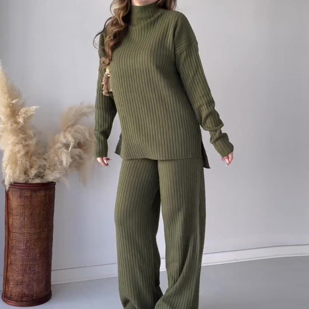 Soft Women's Knit Turtleneck Top and Pants Set - BritishElegance