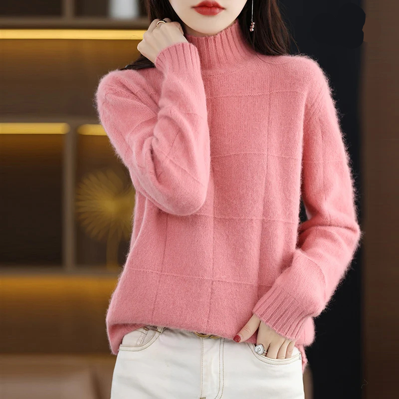 Warm Checked Winter Turtleneck Sweater - VogeLuxe