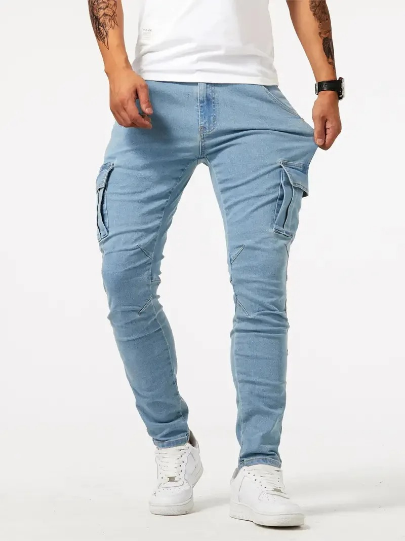Men's Stylish Fitted Cargo Pants with Pockets - VogeLuxe