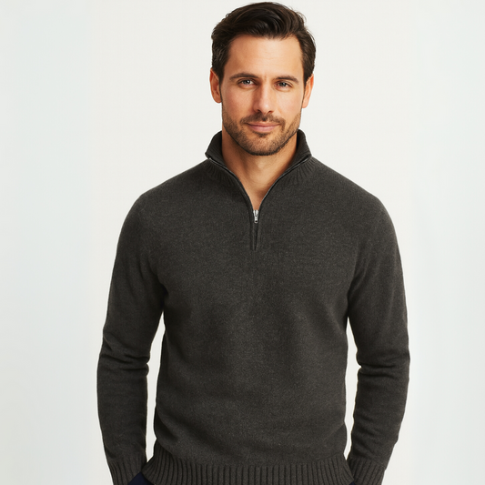 VogeLuxe | Men’s Ribbed Collar Quarter Zip Sweater